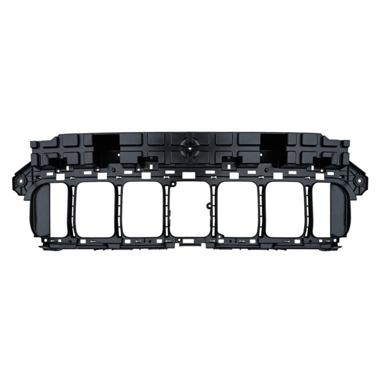 Wagoneer grille base bracket with seven empty openings, a deep ribbed crosspiece and perimeter tabs