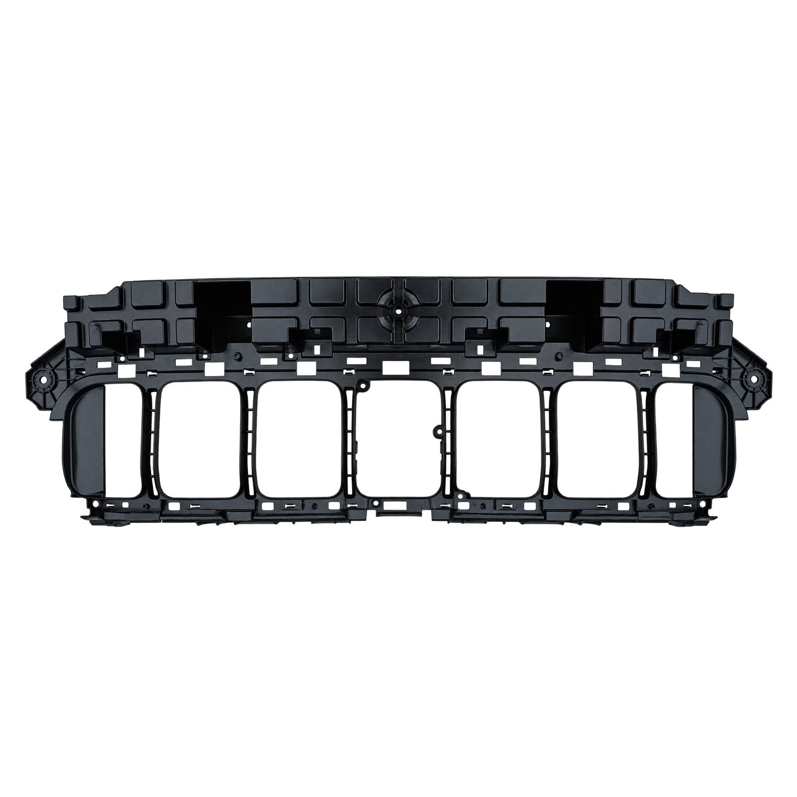 Jeep Wagoneer Grille Base Bracket Wagoneer grille base bracket with seven empty openings, a deep ribbed crosspiece and perimeter tabs