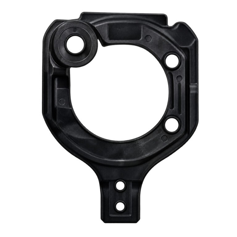 Wrangler fog-light bracket with large central opening, asymmetric round-hole layout and two-hole lower extension