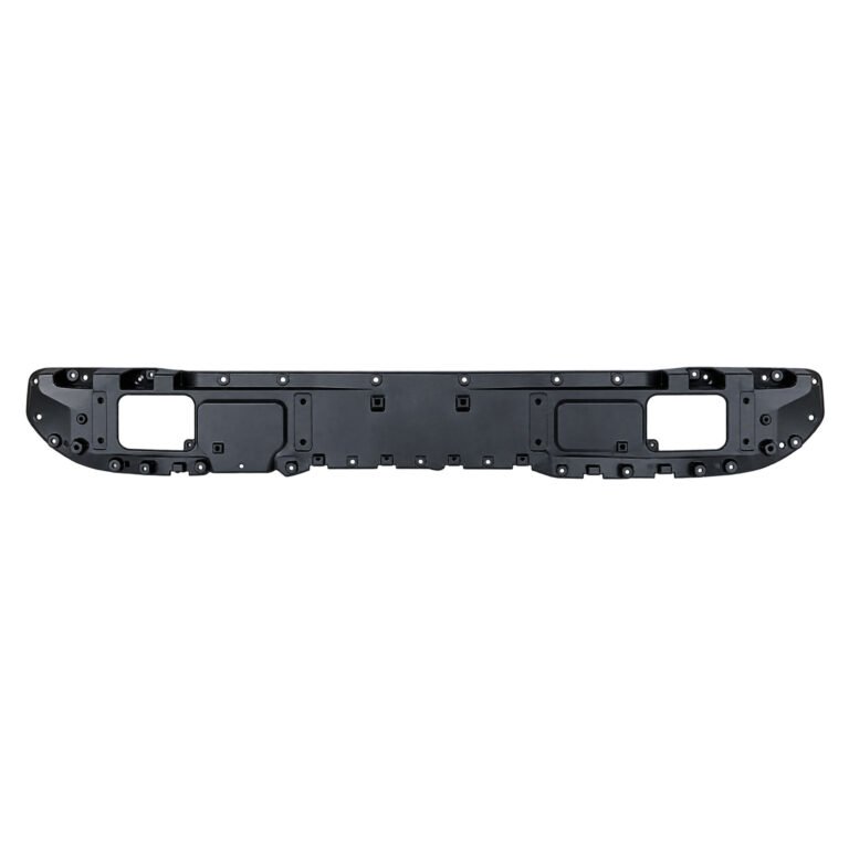 Wide Wrangler front bumper lower panel with two rectangular end openings, rounded corners and a broad solid centre