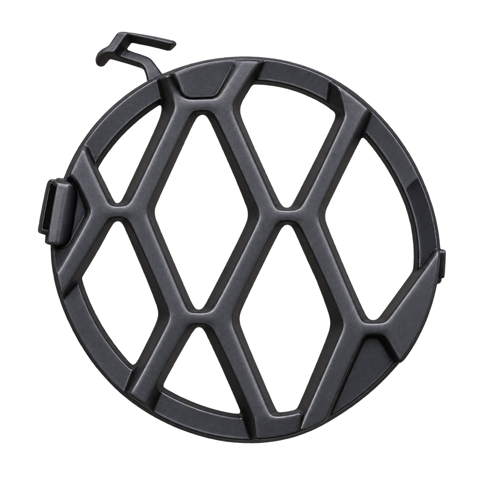 Lower Grille Tow Hook Cover — Circular Mesh Tow Cover Lower Grille Tow Hook Cover for Grand Cherokee SRT, circular border around a diamond-pattern lattice